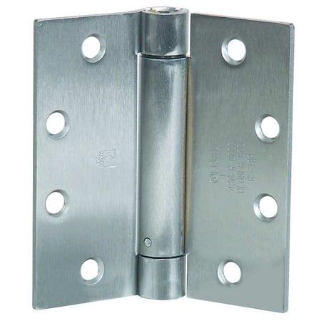 Spring Hinge, Steel, Full Mortise Mounting, 2 in Leaf W x 4 1/2 in Leaf H, Satin Chrome