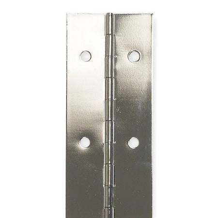 Piano Hinge, Steel, Full Surface Mounting, 1 in Leaf W x 72 in Leaf H, Bright Nickel