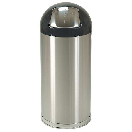 15 gal Round Indoor Metal Can, Silver, Steel