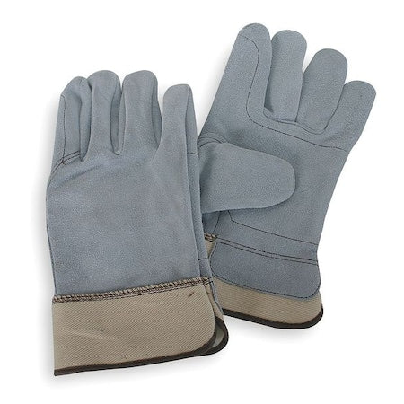 Leather Gloves, Cowhide, Safety Cuff, Wing Thumb, Gray, S, 1 PR