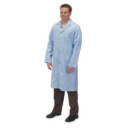 Collared Lab Coat, Polyester/Cotton, Buttons Closure, Light Blue, XL