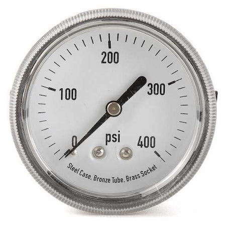 Panel-Mount Pressure Gauge, 0 to 400 psi, 2 1/2 in Dial, 1/8 in NPT, Center Back Location