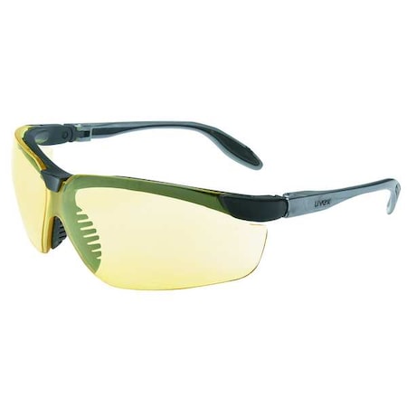 Genesis S, Safety Glasses, Anti-Scratch, Amber Lens, Black, Gray Frame, Half-Frame