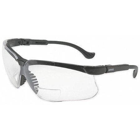 Genesis(R) Reader Safety Glasses, Black Wraparound Frame, 1.0 Diopter, Clear Lens, Universal
