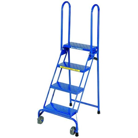 60 in H Steel Folding Rolling Ladder, 4 Steps, 350 lb Load Capacity