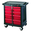 Mobile Work Station, 5 Drawers, 32-5/8 in W x 19-13/16 in D x 33-1/2 in H, Red/Black