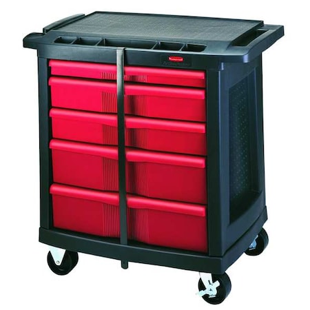 Mobile Work Station, 5 Drawers, 32-5/8 in W x 19-13/16 in D x 33-1/2 in H, Red/Black