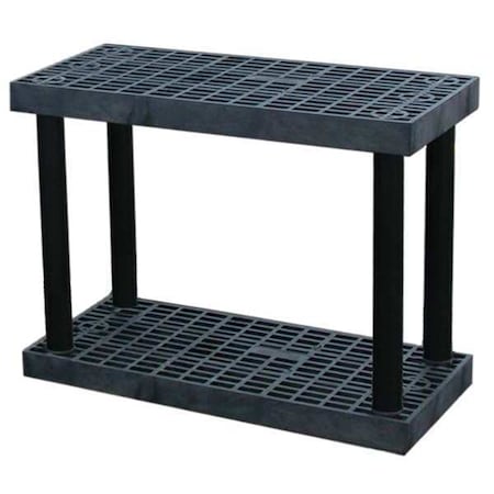 Freestanding Plastic Shelving, Open Style, 16 in D, 36 in W, 27 in H, 2 Shelves, Black