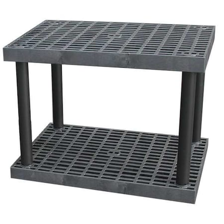 Freestanding Plastic Shelving, Open Style, 24 in D, 36 in W, 27 in H, 2 Shelves, Black