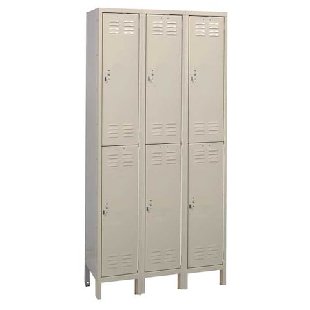 Wardrobe Locker, 36 in W, 18 in D, 78 in H, (2) Tier, (3) Wide, Tan