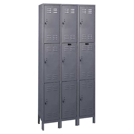 Wardrobe Locker, 36 in W, 18 in D, 78 in H, (3) Tier, (3) Wide, Dark Gray