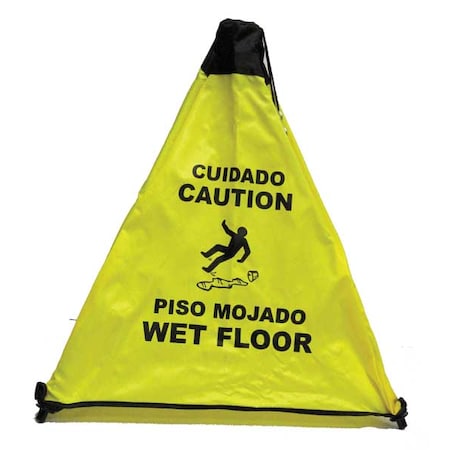 Safety Cone, 18 in Height, 18 1/2 in Width, Cloth, Triangle, English, Spanish