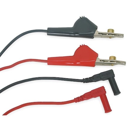 Test Clip Lead, CAT II 1000V, Shrouded Banana Plug, Clip Has 0.5" Jaw Opening, 3 ft. 4", Black, Red