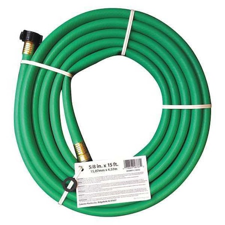 5/8 in ID x 15 ft L Water Hose, PVC Tube, Varies, Brass x Plastic Fitting
