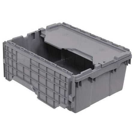 Attached Lid Container, 8 gal Volume Cap., 21 1/2 in L, 15 1/4 in W, 9 in H, Plastic, Steel Hinge