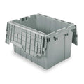 12 gal Attached Lid Container, Gray, Plastic, Steel Hinge, 21 1/2 in L x 15 1/4 in W x 12 1/2 in H