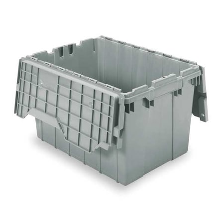 12 gal Attached Lid Container, Gray, Plastic, Steel Hinge, 21 1/2 in L x 15 1/4 in W x 12 1/2 in H