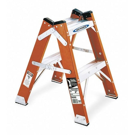 3 Steps, Fiberglass Step Stool, 300 lb. Load Capacity, Orange/Silver