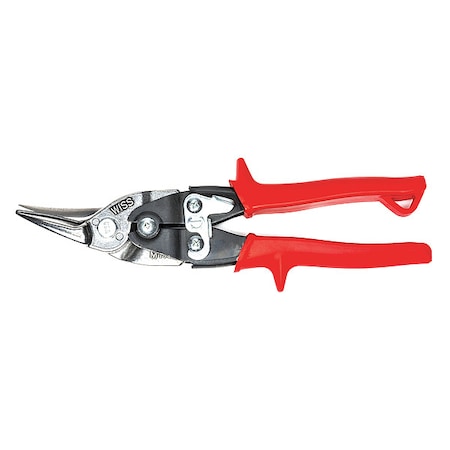 Aviation Snip, Left, 9 3/4 in Overall Length, 1 1/2 in Cutting Length, Serrated Edge, Steel Handle