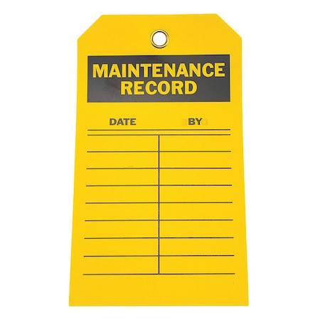 Tag, Maintenance, Polyester, 7 in H x 4 in W, Yellow, Rectangle, 10 PK
