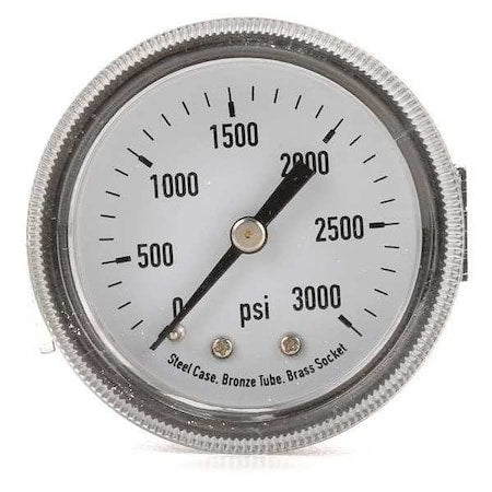 Panel-Mount Pressure Gauge, 0 to 3, 000 psi, 2 in Dial, 1/8 in NPT, Center Back Location