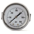 Panel-Mount Pressure Gauge, 0 to 600 psi, 2 in Dial, 1/4 in NPT, Center Back Location