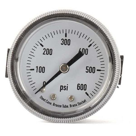 Panel-Mount Pressure Gauge, 0 to 600 psi, 2 in Dial, 1/4 in NPT, Center Back Location