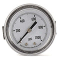Panel-Mount Pressure Gauge, 0 to 1, 000 psi, 2 in Dial, 1/4 in NPT, Center Back Location