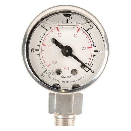 Commercial Pressure Gauge, 0 to 100 psi, 1 1/2 in Dial, 1/8 in NPT, Bottom Location