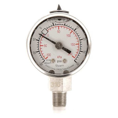 Commercial Compound Gauge, 30 to 0 to 30 psi, 1 1/2 in Dial, 1/8 in NPT, Bottom Location