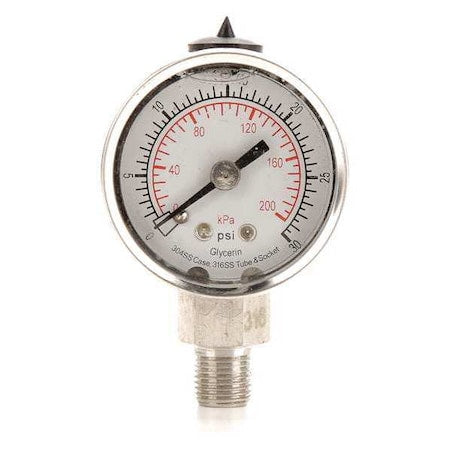 Commercial Pressure Gauge, 0 to 30 psi, 1 1/2 in Dial, 1/8 in NPT, Bottom Location