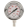 Commercial Pressure Gauge, 0 to 1, 000 psi, 2 1/2 in Dial, 1/4 in NPT, Bottom Location