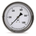 Panel-Mount Pressure Gauge, 0 to 1, 000 psi, 3 1/2 in Dial, 1/4 in NPT, Center Back Location