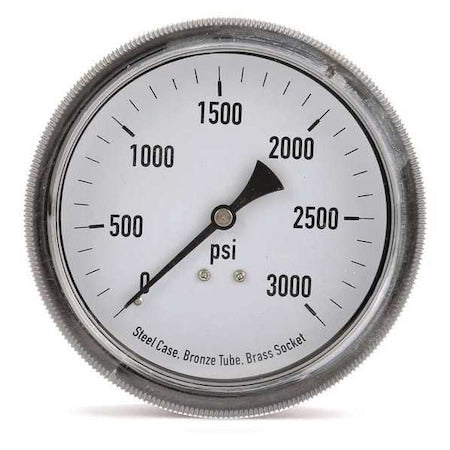 Panel-Mount Pressure Gauge, 0 to 3, 000 psi, 3 1/2 in Dial, 1/4 in NPT, Center Back Location