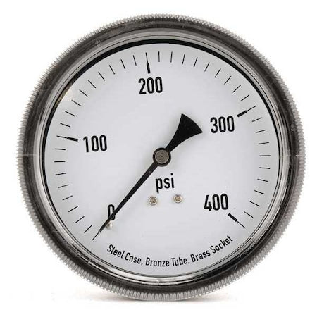 Panel-Mount Pressure Gauge, 0 to 400 psi, 3 1/2 in Dial, 1/4 in NPT, Center Back Location