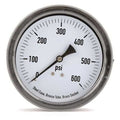 Panel-Mount Pressure Gauge, 0 to 600 psi, 3 1/2 in Dial, 1/4 in NPT, Center Back Location