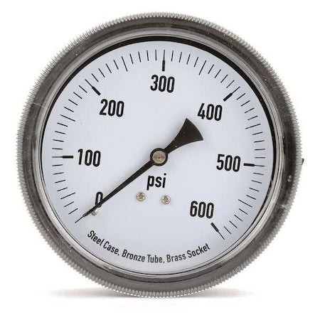 Panel-Mount Pressure Gauge, 0 to 600 psi, 3 1/2 in Dial, 1/4 in NPT, Center Back Location