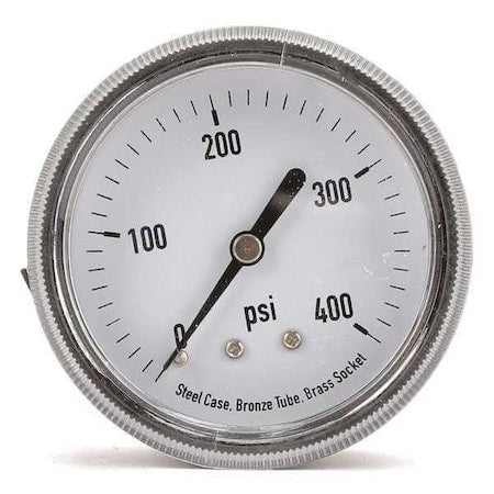 Panel-Mount Pressure Gauge, 0 to 400 psi, 2 1/2 in Dial, 1/4 in NPT, Center Back Location