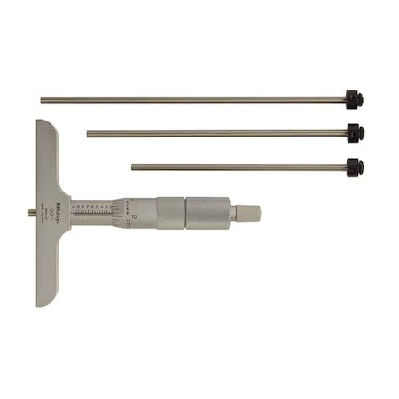 Depth Micrometer, 0-4 In, 4 In Base, 4 Rods