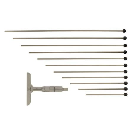 Depth Micrometer, 0 to 12,4" Base, 12 Rods