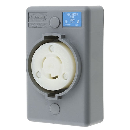 Locking Receptacle, L6-20R, 20 A, 250V AC, Single Phase, 2 Pole, Surface Mount, Screw Terminals