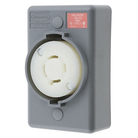 Locking Receptacle, L16-20R, 20 A, 480V AC, Three Phase, 3 Pole, Surface Mount, Screw Terminals