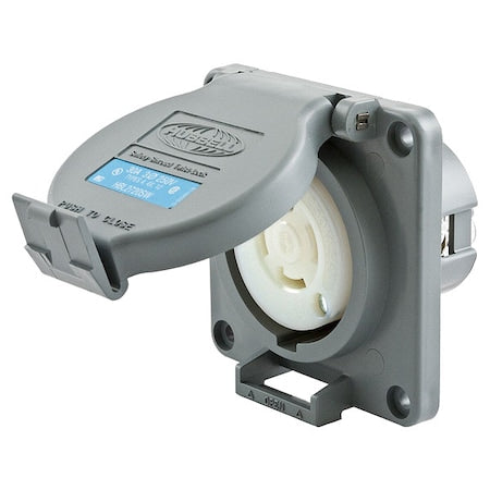 Watertight Flanged Locking Receptacle, L15-30R, 30 A, 250V AC, Three Phase, 3 Pole, Flush Mount