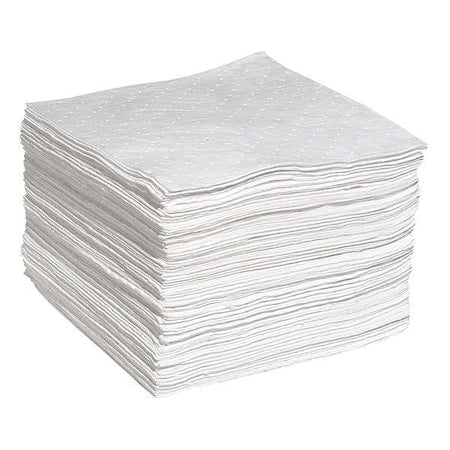 Absorbent Pad, 15 in W x 19 in L, Absorbs 24 gal. per Pkg, Oil, White, 100PK