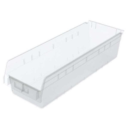 Shelf Storage Bin, Plastic, Clear, 6 in H, 8 3/8 in W, 23 5/8 in L