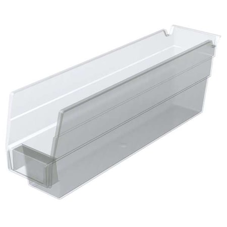 Shelf Storage Bin, Plastic, Clear, 4 in H, 2 3/4 in W, 11 5/8 in L