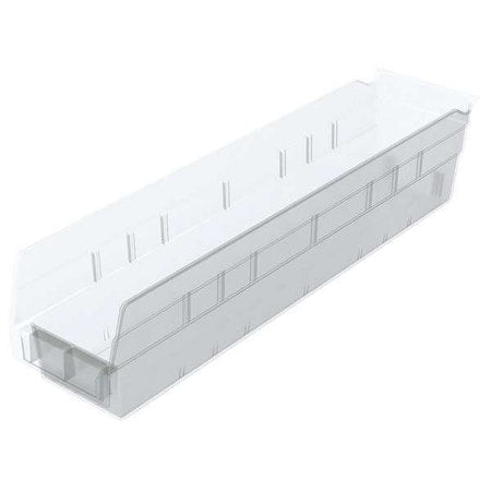 Shelf Storage Bin, Plastic, Clear, 4 in H, 4 1/8 in W, 17 7/8 in L