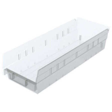 Shelf Storage Bin, Plastic, Clear, 4 in H, 6 5/8 in W, 17 7/8 in L