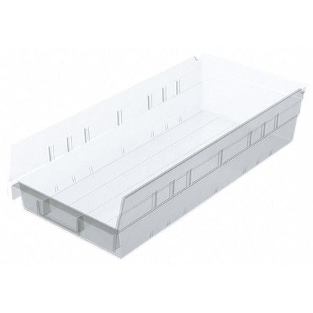Shelf Storage Bin, Plastic, Clear, 4 in H, 8 1/8 in W, 17 7/8 in L