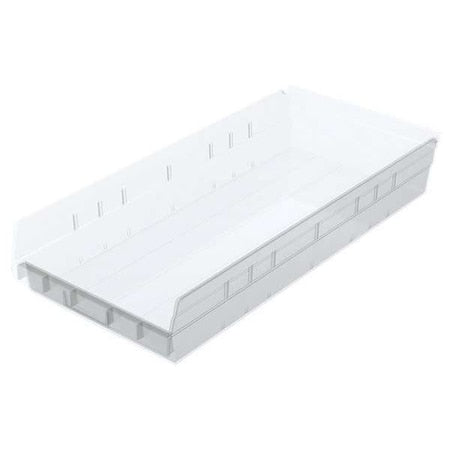 Shelf Storage Bin, Plastic, Clear, 4 in H, 11 1/8 in W, 23 5/8 in L